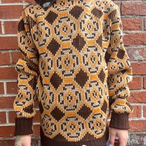 Deadstock Vintage Kids Knit Turtleneck Sweater Geometric Pattern